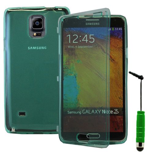 Coque Silicone Pour Samsung Galaxy Note 4 5.7" Gel Livre Rabat - Vert + Mini Stylet