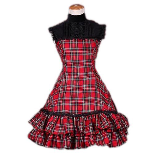 Robe Black Sugar Écossaise Rouge Noir Style Punk Gothique Lolita Soirée Déguisement Costume Spécialisée Carnaval Convention  