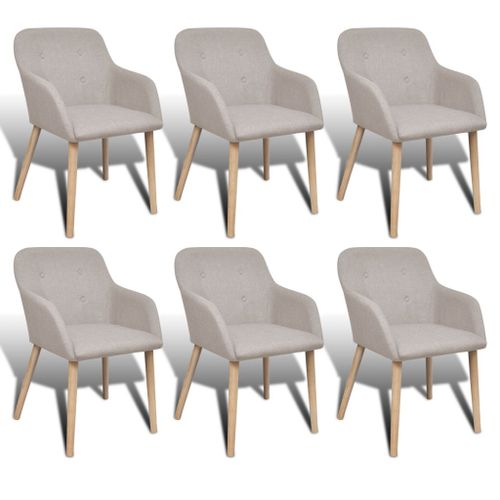 6 Pcs Chaises De Salle À Manger Beige Tissu Et Chêne Massif