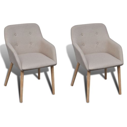 2 Pcs Chaises De Salle À Manger Beige Tissu Et Chêne Massif
