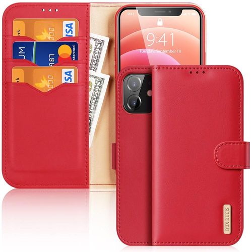 Dux Ducis Iphone 12 Mini Porte-Carte Étui Pour De Protection Cuir Premium Coque Magnétique À Fermeture, Étui En Cuir - Rouge