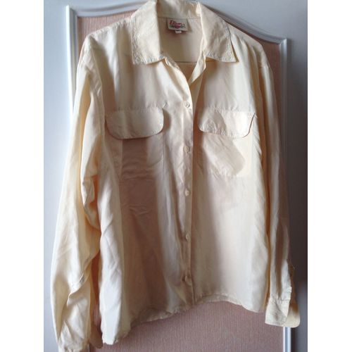 Chemise Etam Femme Manches Longues T.2 En Soie Écru Et Broderies Main Ton Sur Ton