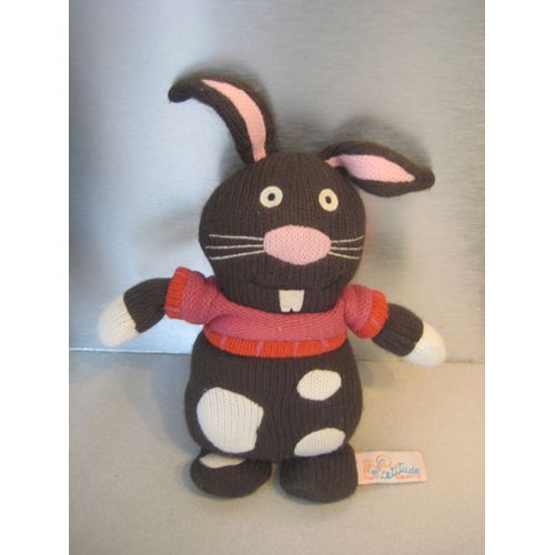 Doudou Peluche Lapin Pois Blanc Pull Tricoté Latitude Enfant 27 Cm