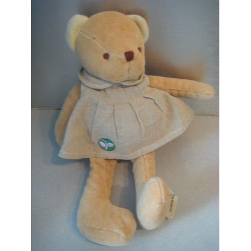 Doudou Peluche Ours Oursonne Brun Et Sa Robe My Natural 26 Cm