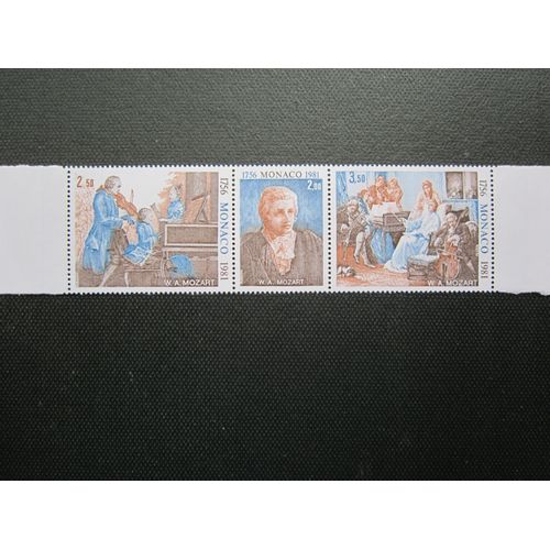 Monaco. Triptyque N°1272a (1981). 225eme Anniversaire De La Naissance Du Compositeur W.A. Mozart. Oeuvres D Art