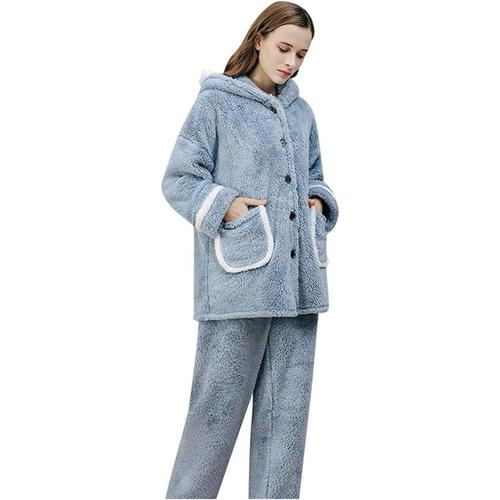 Pyjama À Capuche Pour Femme, Couleur Unie, Robes, Manches Longues, Chemise, Pantalon, Hiver Goodnice