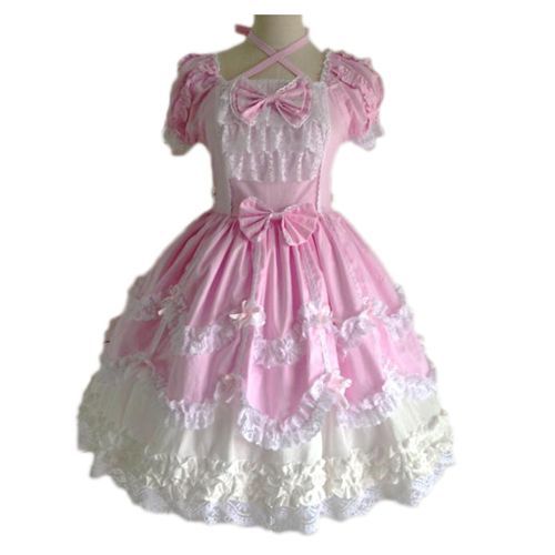 Superbe Robe Gothique Lolita Coton Noir Blanc Rose Rouge Sweet Lolita Poupée Doll Mignon Bonne Qualité Envoie Paris Fabrication Unique Costume  Kawaï Mode Japonaise Convention Soirée Black Sugar 