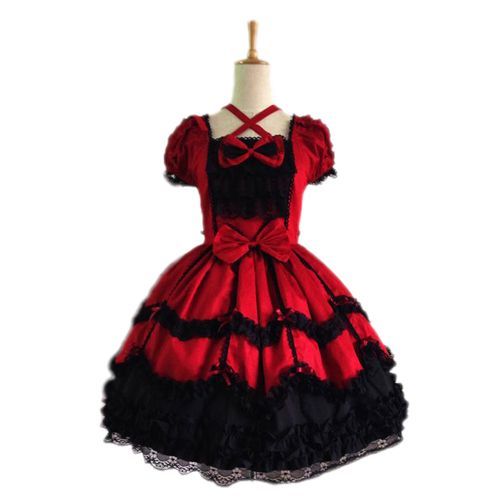 Superbe Robe Gothique Lolita Coton Noir Blanc Rose Rouge Sweet Lolita Poupée Doll Mignon Bonne Qualité Envoie Paris Fabrication Unique Costume  Kawaï Mode Japonaise Convention Soirée Black Sugar 