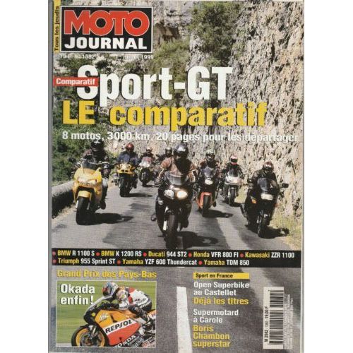 Moto Journal  N° 1382 : Bmw R 1100 S; Bmw K 1200 Rs; Ducati 944 St2; Honda Vfr 800 Fi; Kawasaki Zzr 1100; Triumph 955 Sprint St; Yamaha Yzf  600 Thundercat;Yamaha Tdm 850