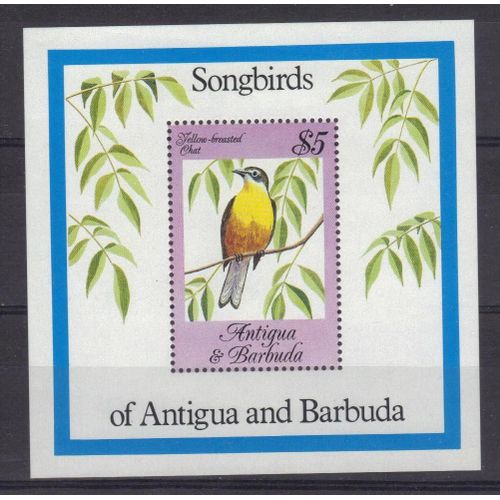 Antigua 1984 : Faune : Oiseau Chanteur Indigène : Icteria Virens - Bloc-Feuillet D'un Timbre De 5 D. Multicolore Neuf ** Cote 15 ¿