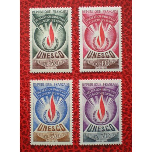 Unesco - Déclaration Universelle Des Droits De L'homme - Lot De 4 Timbres De Service Neufs ** - France