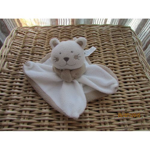 Doudou Auchan Ours Chat Plat Blanc Et Foulard Marron