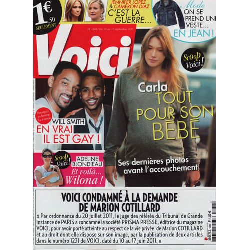 Voici / 10-09-2011 N°1244 : Carla Bruni (2p) Victoria Beckham (1,5p) Will Smith (1p) Madonna (3/4p)