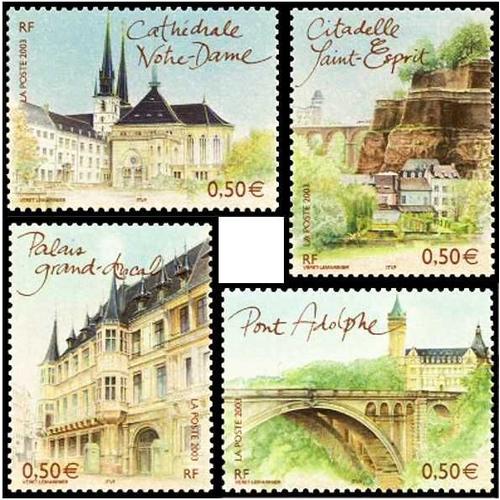 France 2003, Capitales Européennes, Luxembourg, Très Belle Série Complète Neuve** Luxe Timbres Yvert 3624 Cathédrale Notre Dame, 3625 Citadelle Saint Esprit, 3626 Palais Grand Ducal, 3627 Pont Adolphe