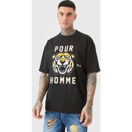 Tall Pour Homme Tiger Graphic Oversized T-Shirt Homme - Noir - L, Noir