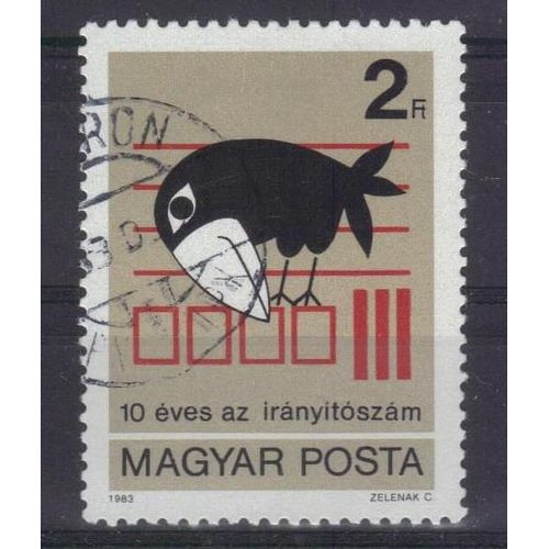 Hongrie 1983 : 10è Anniversaire De La Mise En Service Du Code Postal : Oiseau : Corbeau, Symbole Du Code Postal Hongrois - Timbre Oblitéré