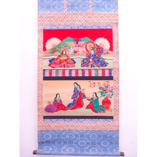 Véritable Rouleau/Estampe Japonaise Ancien "Scène Théatre Kabuki"