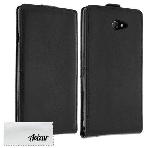 Housse Pochette À Rabat Vertical Sur Coque Silicone Incassable Sony Xperia M2 Et M2 Aqua - Noir + Chiffonnette Avizar