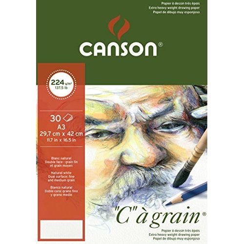 Canson 'c À Grain' 400060602 Bloc Papier À Dessin 30 Feuilles 224g Grain Fin A3 Blanc Naturel