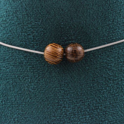Collier 2 Perles Bois 8 Mm. Chaine En Acier Inoxydable Collier Femmes, Hommes. Taille Personnalisable.