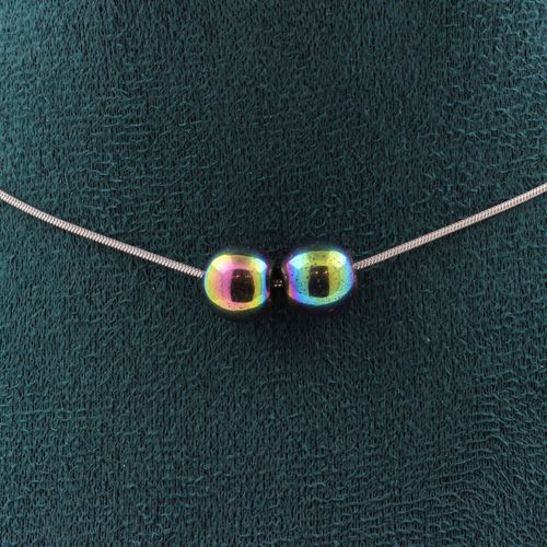 Collier 2 Perles Hématite Multicolore 8 Mm. Chaine En Acier Inoxydable Collier Femmes, Hommes. Taille Personnalisable.
