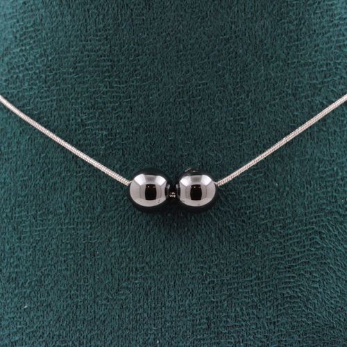 Collier 2 Perles Hématite 8 Mm. Chaine En Acier Inoxydable Collier Femmes, Hommes. Taille Personnalisable.