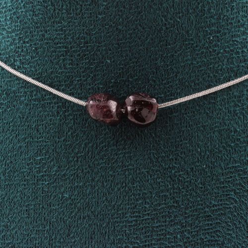Collier 2 Perles Grenat Spessartite Du Mozambique. Chaine En Acier Collier Femmes, Hommes. Taille Personnalisable.