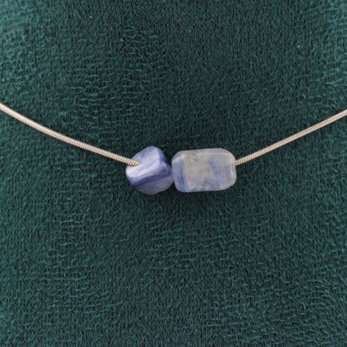 Collier 2 Perles Cyanite Bleu Du Brésil. Chaine En Acier Inoxydable Collier Femmes, Hommes. Taille Personnalisable.