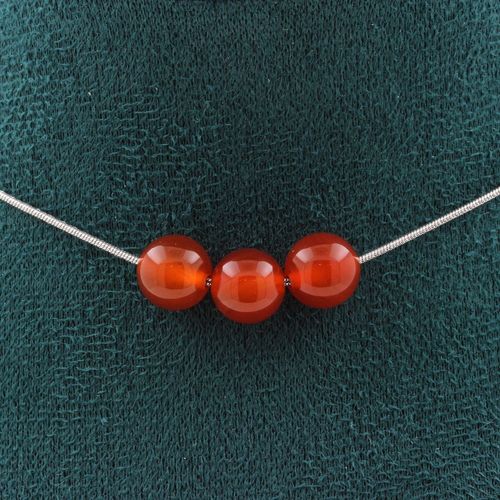 Collier 3 Perles Cornaline D'uruguay Qualité 5a 8 Mm. Chaine En Acier Collier Femmes, Hommes. Taille Personnalisable.