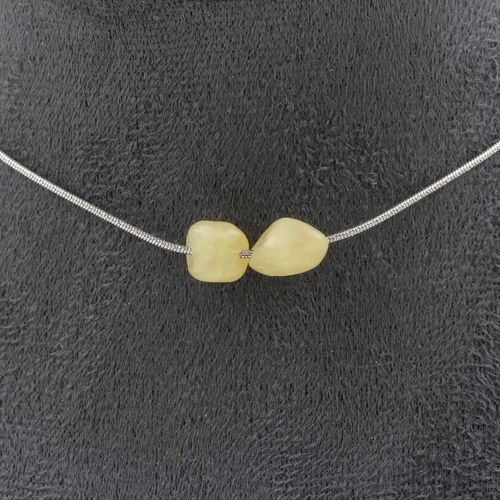 Collier 2 Perles Calcite Jaune Du Royaume-Uni. Chaine En Acier Collier Femmes, Hommes. Taille Personnalisable.