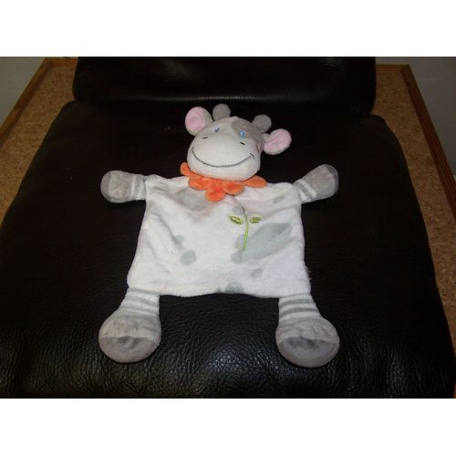 Doudou Plat Vache Girafe Nicotoy Blanc Gris