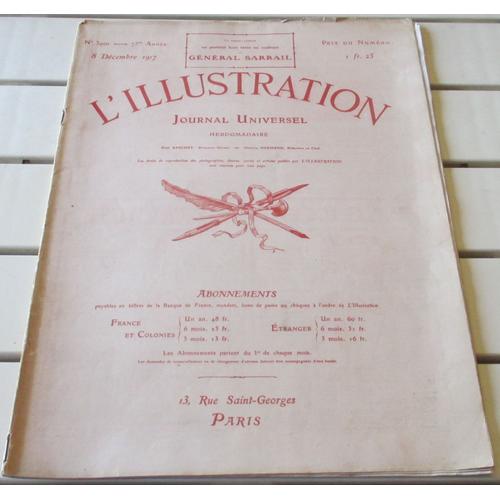 L'illustration N°3901 Du 8/12/1917-Brésil-Adieu Au Capitaine Guynemer-2ème Conquête De Jérusalem-Escadres Britanniques-Défense De Venise-Gal Sarrail (Portrait)-Souvenirs Front Russe-Gal Weygand-Etc...
