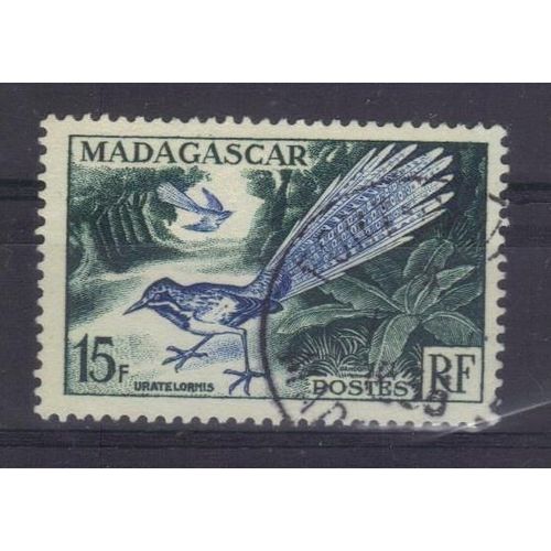 Madagascar 1954 : Oiseau : Uratelornis - Timbre 15 F. Vert Foncé Et Outremer Oblitéré