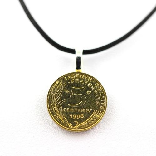 Pendentif Pièce De Monnaie Authentique " France " 5 Centimes Marianne + Cordon C