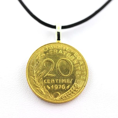 Pendentif Pièce De Monnaie Authentique " France " 20 Centimes Marianne + Cordon