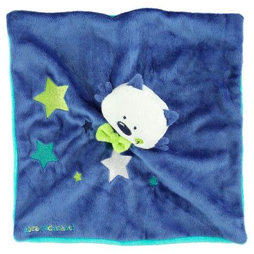 Doudou Chat Orchestra Prémaman Bleu Vert Anis Blanc Étoiles Peluche Bébé Naissance Plat