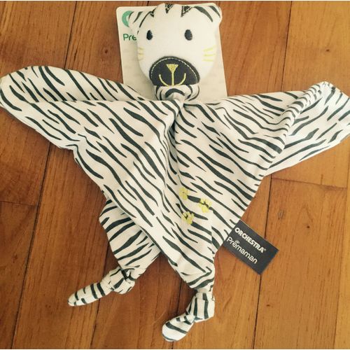 Doudou Zebre Chat Orchestra Prémaman Blanc Gris  Plat Peluche Bébé Naissance