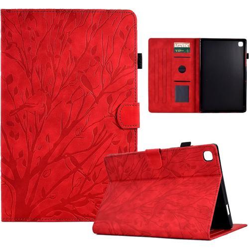 Étui Housse Coque Pour Ipad 9ème/8ème/7ème Génération 2021/2020/2019, Housse Étui À Rabat Et Portefeuille Case Avec Fonction Support, Coque De Protection Ipad 10.2 - Rouge