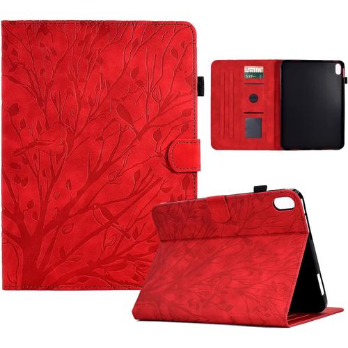 Coque Ipad 10.9 2022 Ipad 10ème Génération Housse Étui À Rabat Et Portefeuille Case Avec Fonction Support Et Poche Cartes Coque De Protection Pour Tablette Ipad 10,9 Pouces Rouge