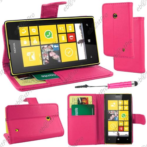 Ebeststar ® Housse Coque Etui Portefeuille Folio Book Livre Simili Cuir Pour Nokia Lumia 520, Couleur Rose + Mini Stylet + Film Protection D'écran