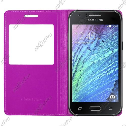 Ebeststar ® Housse Pochette Protection Coque Type S-View Portefeuille Livre Pour Samsung Galaxy J1 Sm-J100f, Couleur Violet + Film Protection D'écran
