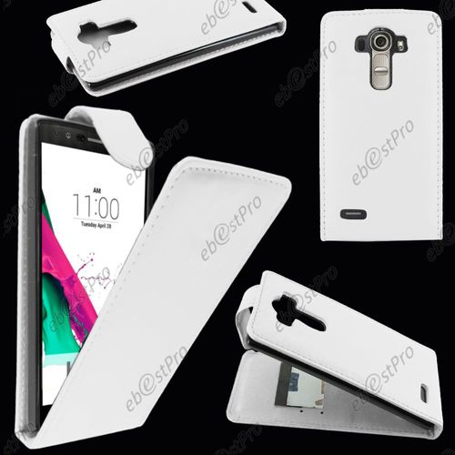 Ebeststar ® Housse Coque Etui Simili Cuir À Rabat Vertical Pour Lg G4 H815, G4 Dual-Lte, Couleur Blanc + Film Protection D'écran
