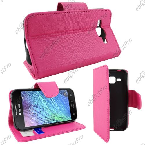 Ebeststar ® Housse Portefeuille Coque Etui Protection Folio Pour Samsung Galaxy J1 Sm-J100f, Couleur Rose + Film Protection D'écran