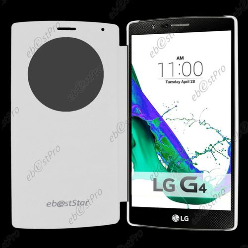Ebeststar ® Housse Portefeuille Coque Etui Flip View Cover Fenêtre Pour Lg G4 H815, G4 Dual-Lte, Couleur Blanc + Film Protection D'écran