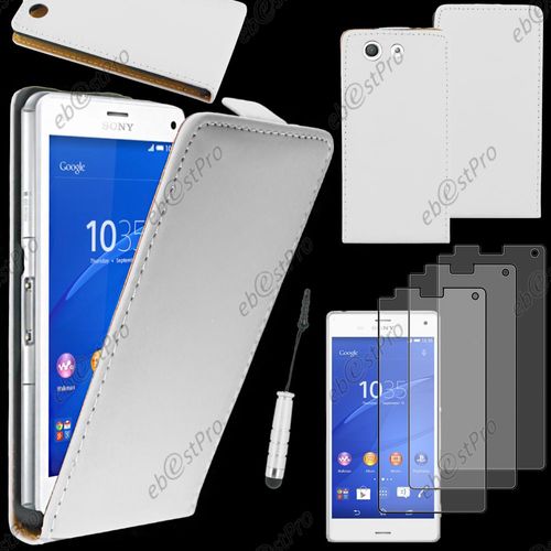 Ebeststar ® Housse Coque Etui En Pu Cuir À Rabat Ultra Fine (Slim Case) Pour Sony Xperia Z3 Compact, Couleur Blanc + Mini Stylet 3 Film