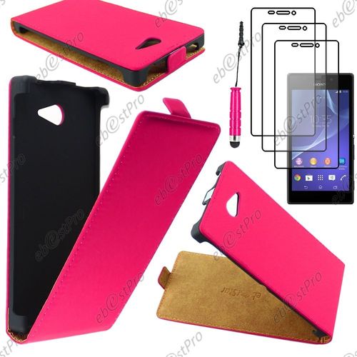 Ebeststar ® Housse Coque Etui En Pu Cuir À Rabat Ultra Fine (Slim Case) Pour Sony Xperia M2 D2302 D2303, Couleur Rose + Mini Stylet 3 Film