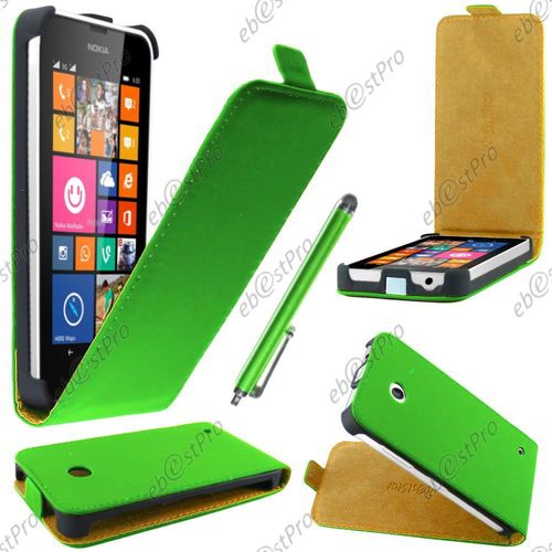 Ebeststar ® Housse Coque Etui En Pu Cuir À Rabat Ultra Fine (Slim Case) Pour Nokia Lumia 630, Couleur Vert + Stylet + Film Protection D'écran