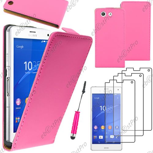 Ebeststar ® Housse Coque Etui En Pu Cuir À Rabat Ultra Fine (Slim Case) Pour Sony Xperia Z3 Compact, Couleur Rose + Mini Stylet 3 Film