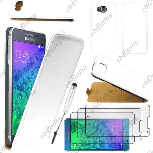 Ebeststar ® Housse Coque Etui En Pu Cuir À Rabat Ultra Fine (Slim Case) Pour Samsung Galaxy Alpha Sm-G850f, Couleur Blanc + Mini Stylet 3 Film