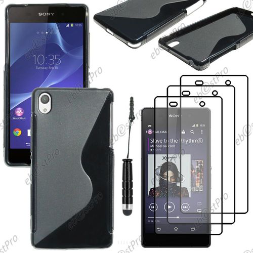 Ebeststar ® Housse Etui Coque Silicone Gel Motif S-Line Protection Souple Pour Sony Xperia Z2 D6502, D6503, D6543, Couleur Noir + Mini Stylet 3 Film